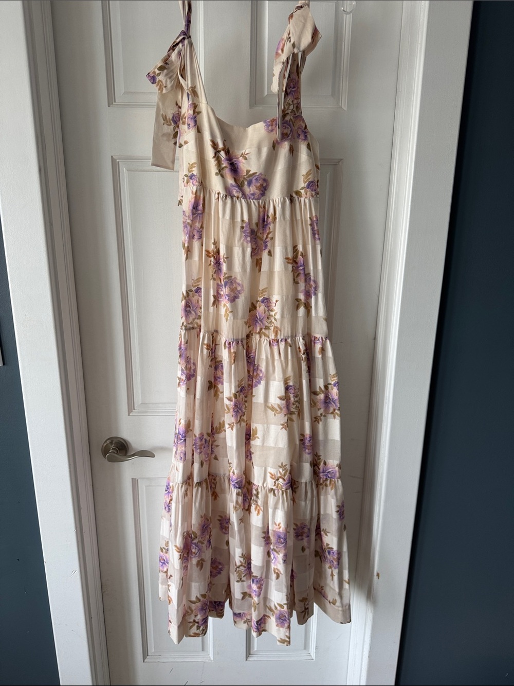 Zimmermann Cream Maxi Dress Rosa Lavender Floral striped picnic - Picture 3 of 8